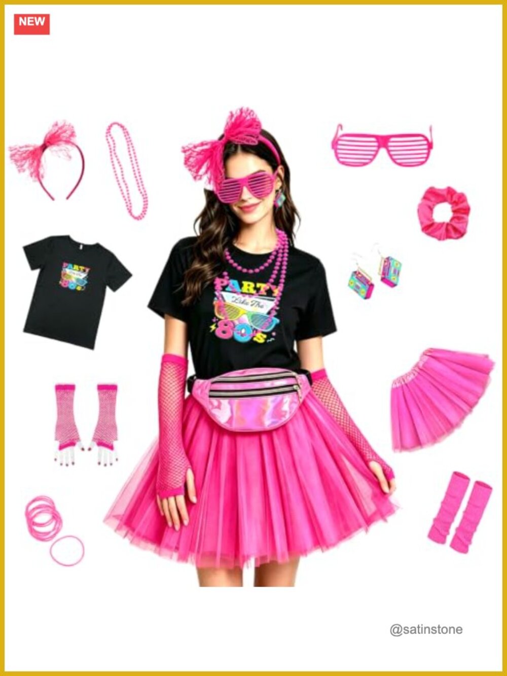 20-Piece 80s Costume Outfit Set Women Retro Party Tutu Fanny Pack